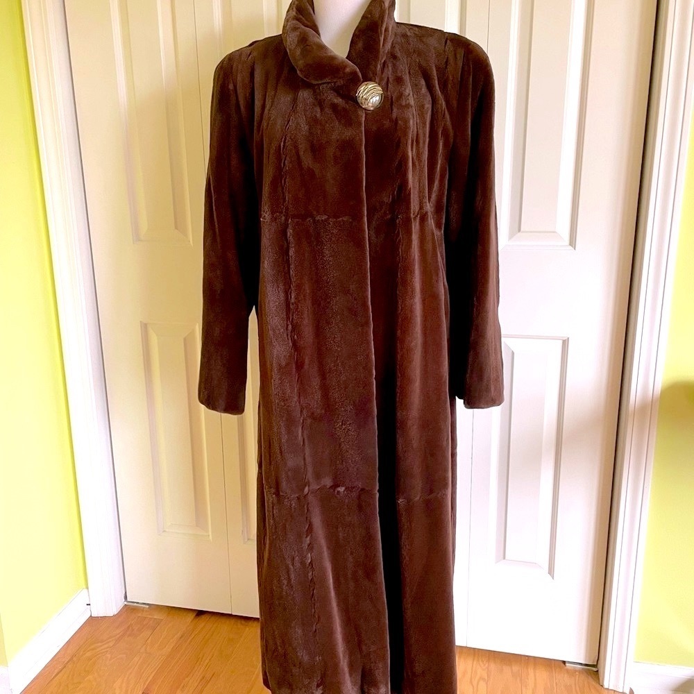 SAGA MINK Sheared Dark Brown Mink Long Coat XL Mint 💥 - Picture 2 of 11